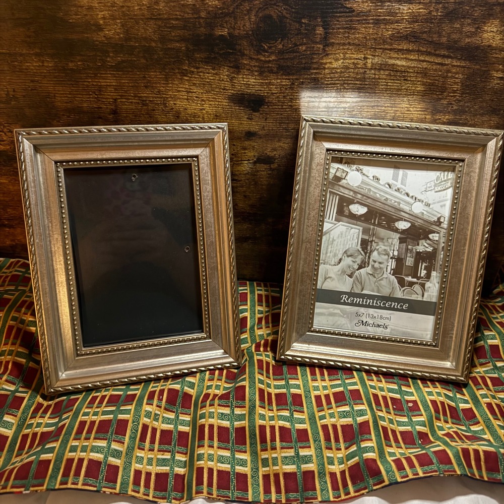 Set of 2 Michaels Reminiscence 5x7 Photo Frames Champagne Silver Beaded Trim